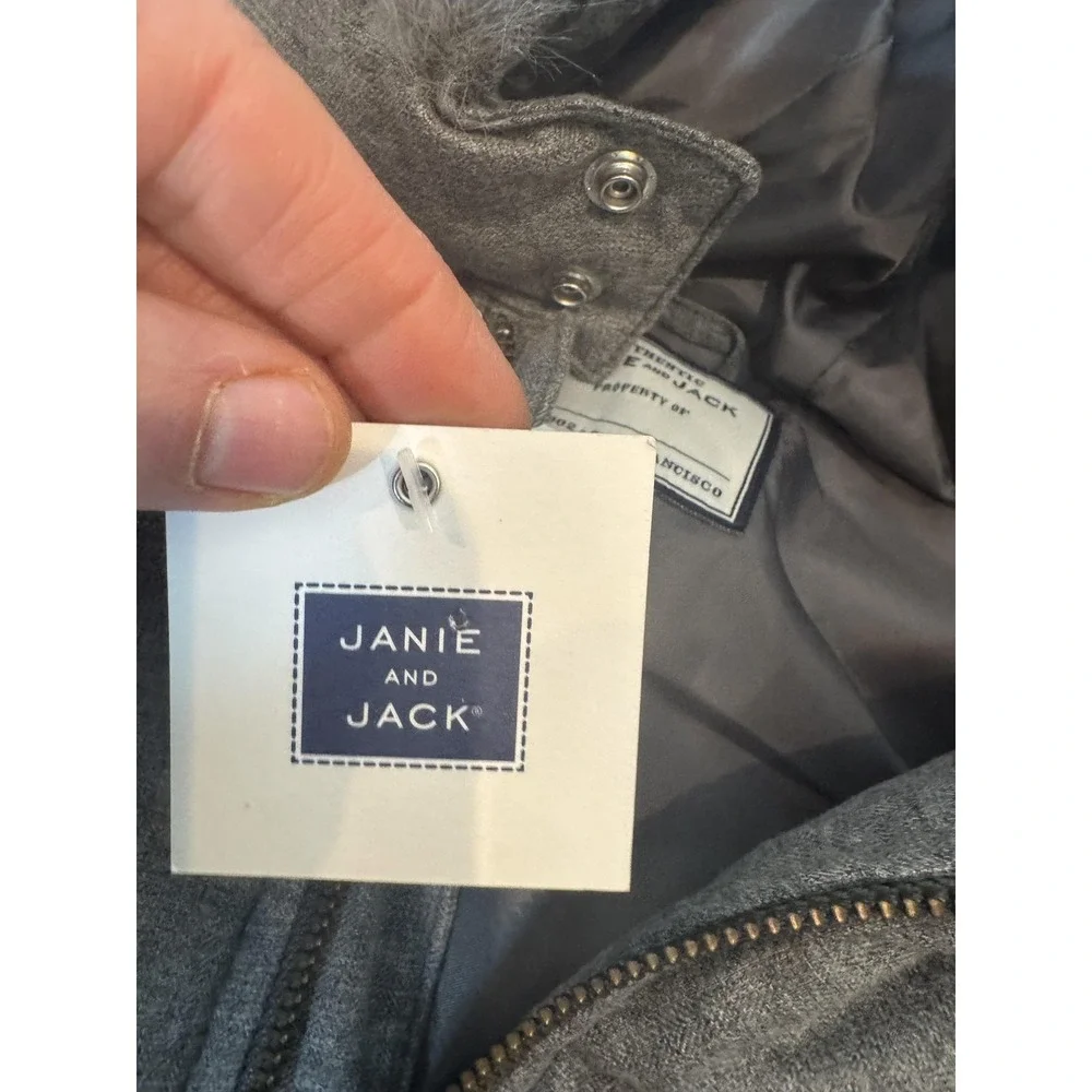 Janie And Jack Vest Girls 3-4 Gray Puffer Hooded Faux Fur Winter‎ Warm Cozy
